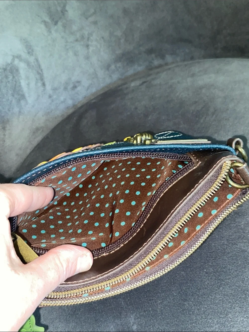 Chala Sunflower Mini Crossbody Clutch Wallet Faux Leather Blue No Straps